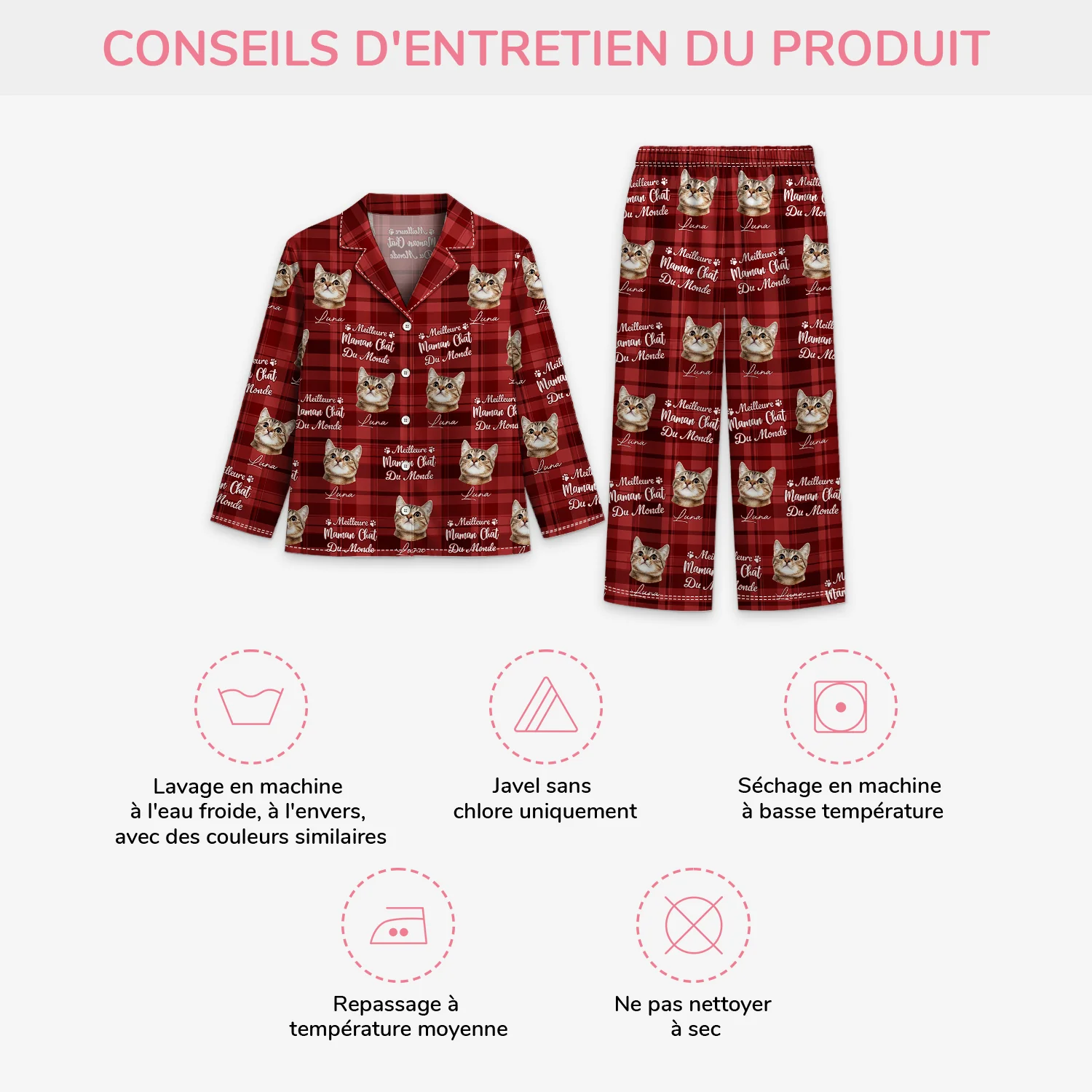 Pyjama Personnalisé Noël - Meilleure Maman Chat - Image 4