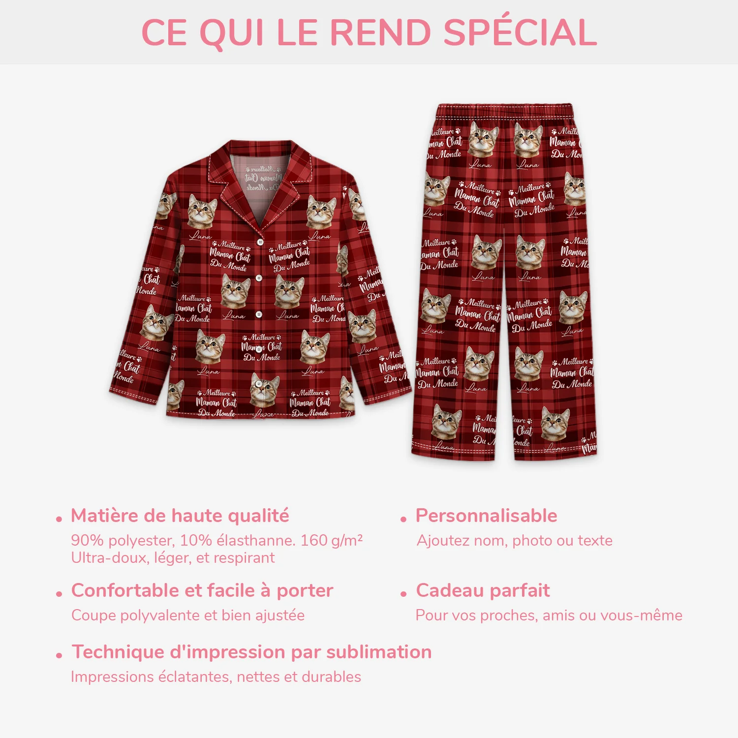 Pyjama Personnalisé Noël - Meilleure Maman Chat - Image 5