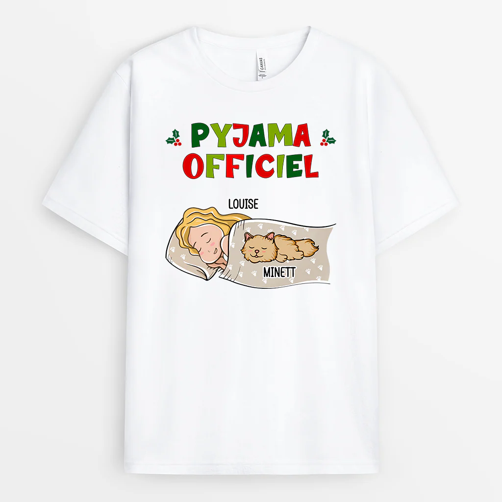 Tee Shirt Personnalisé Femme – Pyjama Officiel Chat Noël