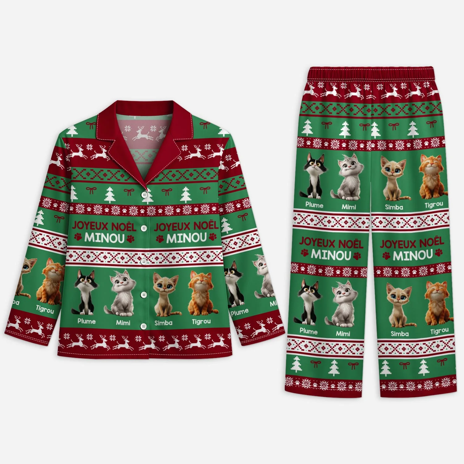 Pyjama Personnalisé Chat - Joyeux Noël Minou