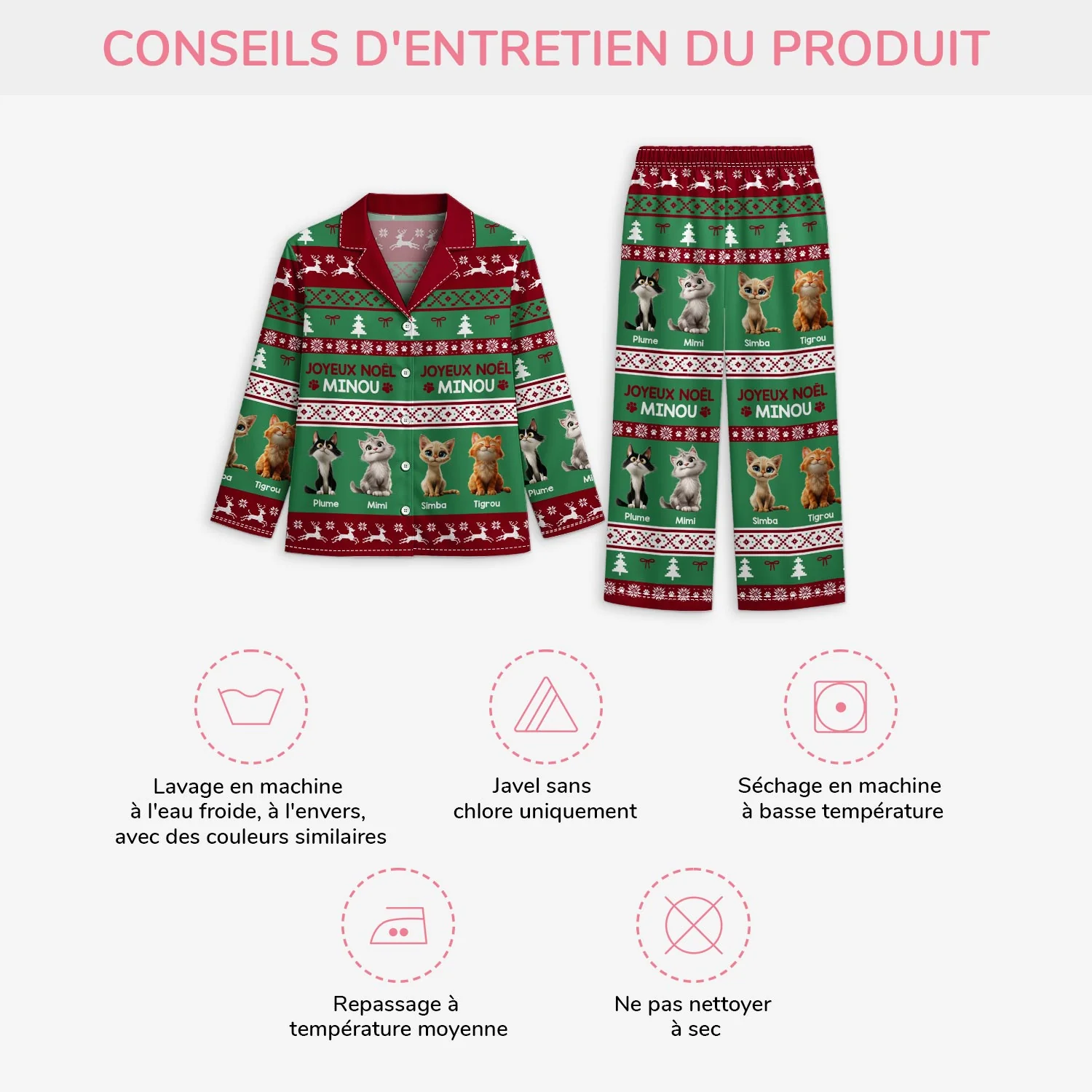Pyjama Personnalisé Chat - Joyeux Noël Minou - Image 4