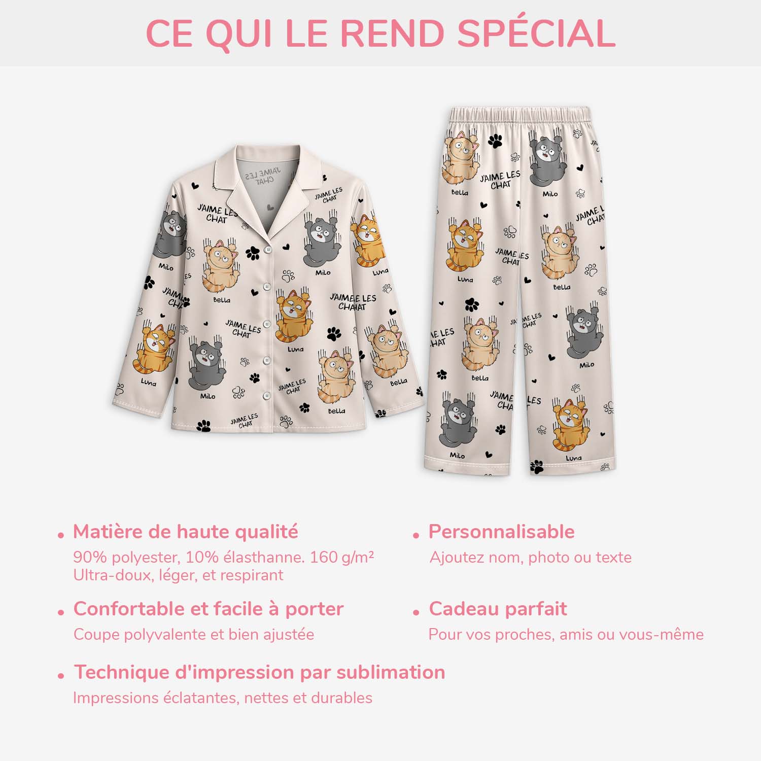 Pyjama Personnalisé - J’aime Les Chats - Image 5