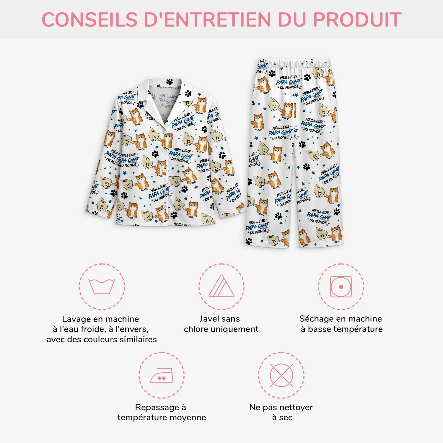 Pyjama Personnalisé - Meilleur Papa Chat - Image 4