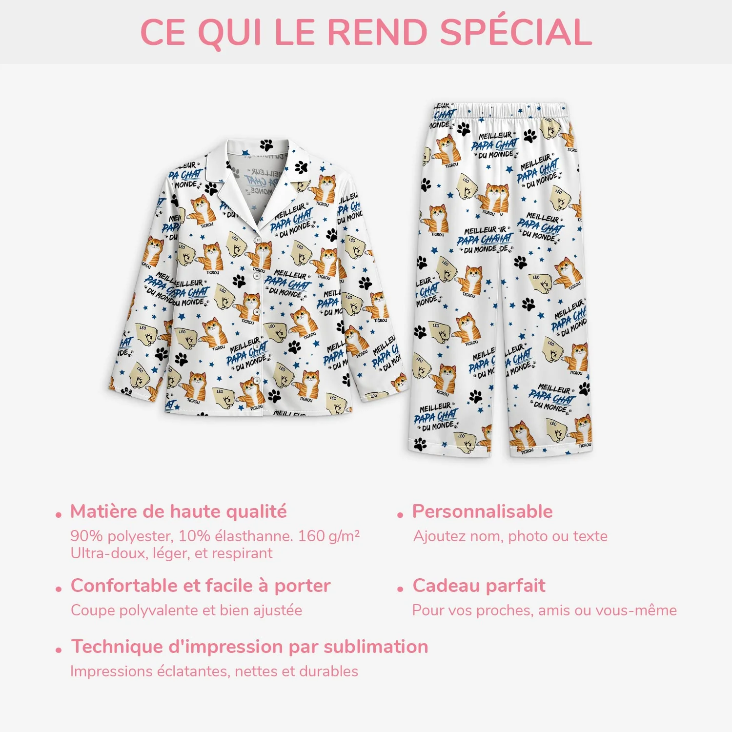 Pyjama Personnalisé - Meilleur Papa Chat - Image 5