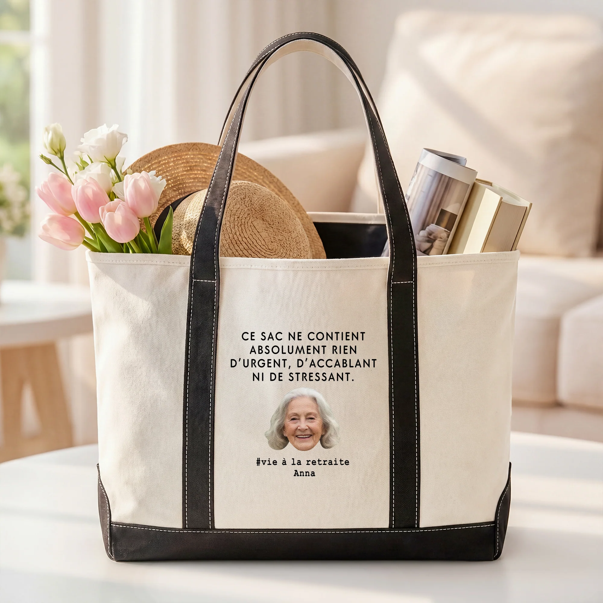Sac Cabas En Toile Personnalisé Photo - Vie À La Retraite - Image 2