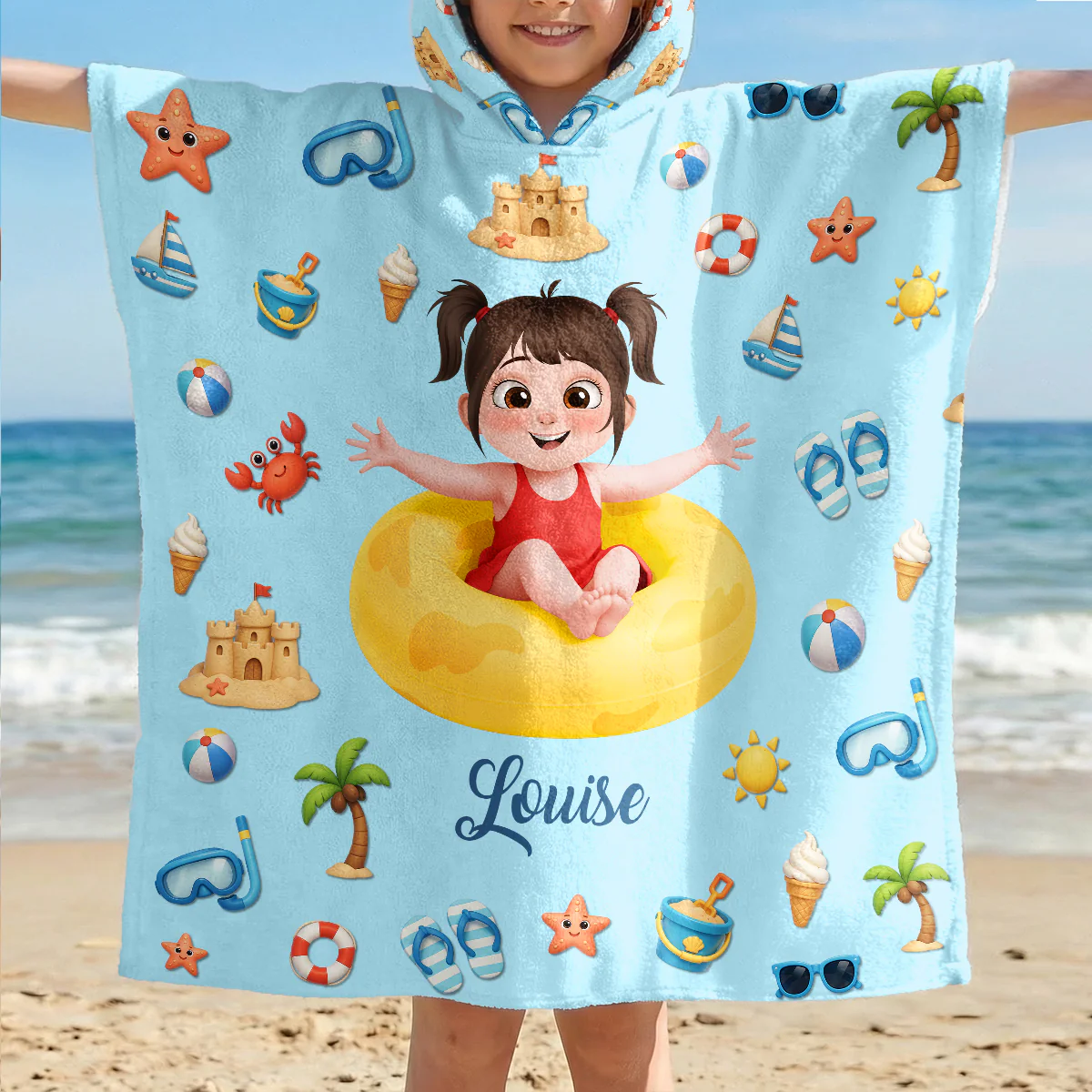 Serviette De Plage Enfant Personnalisée Avec Capuche - Cadeau Été