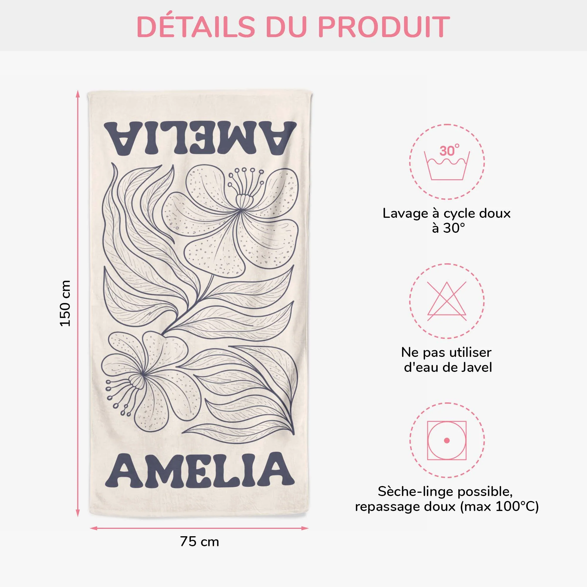 Serviette De Plage Personnalisée | Cadeau Été Femme Avec Fleurs - Image 3