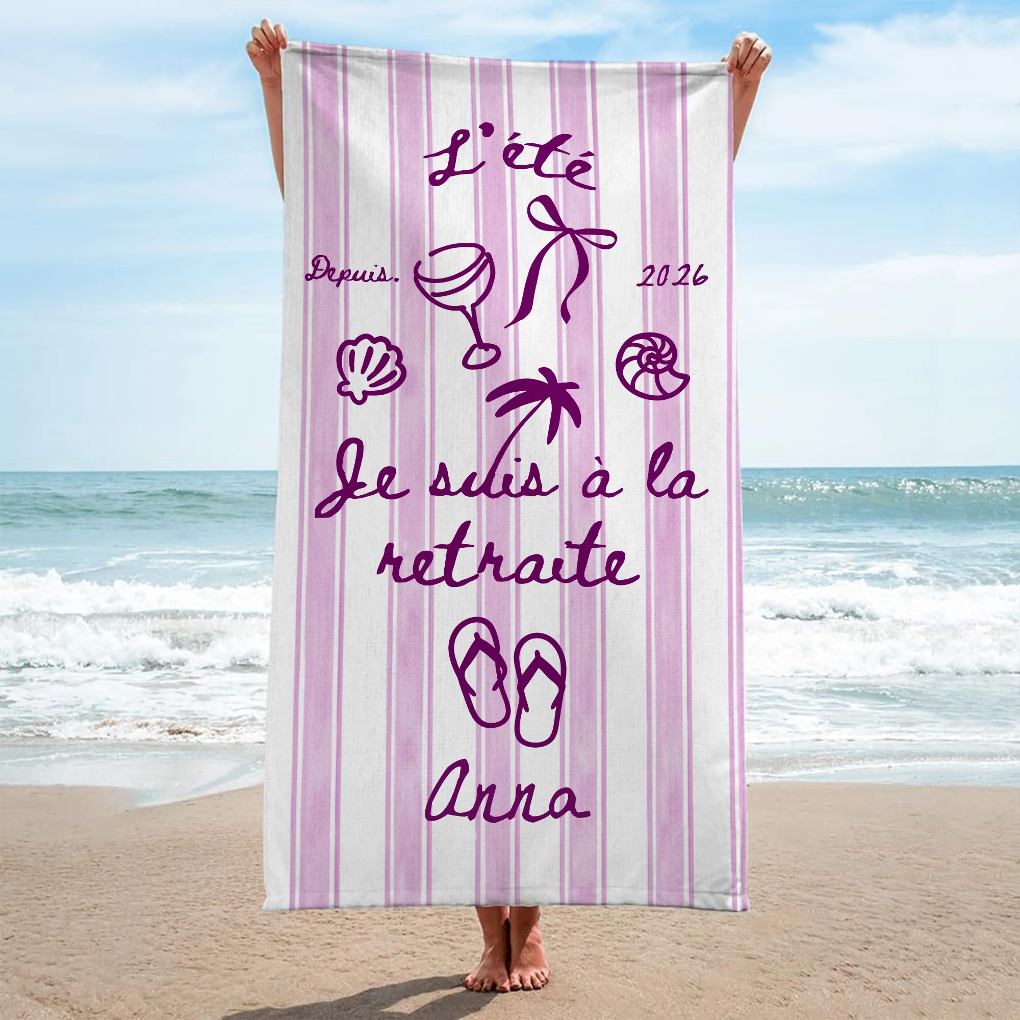Serviette De Plage Personnalisable Été - Je Suis À La Retraite - Image 2