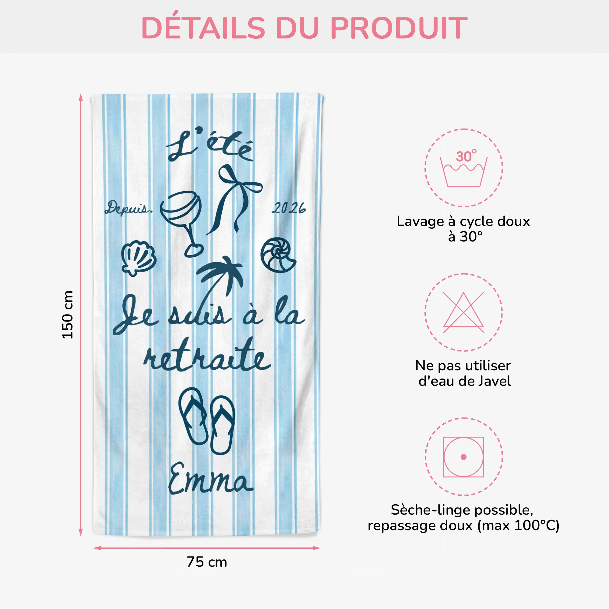 Serviette De Plage Personnalisable Été - Je Suis À La Retraite - Image 3
