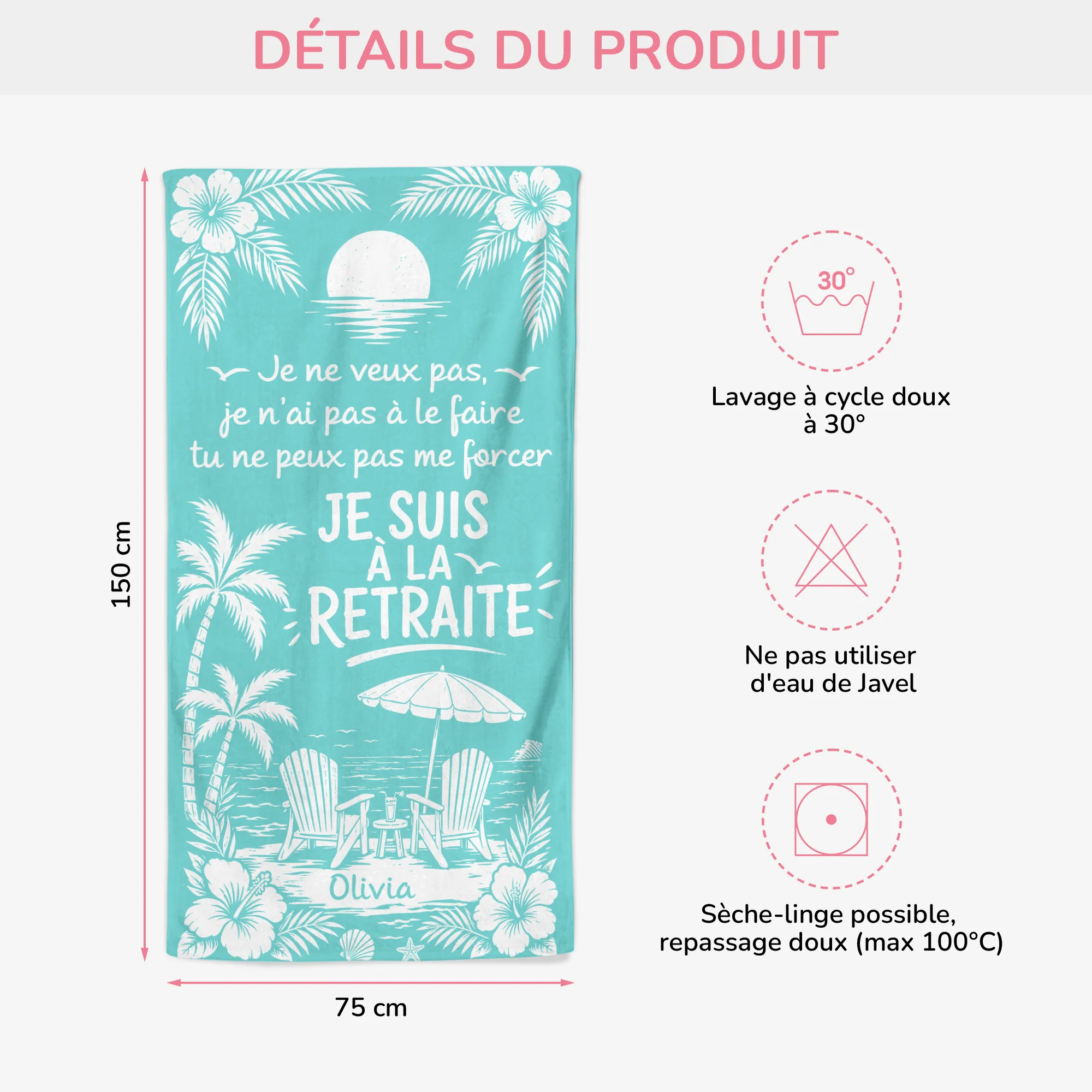 Serviette De Plage Personnalisable - Je Suis À La Retraite - Image 3
