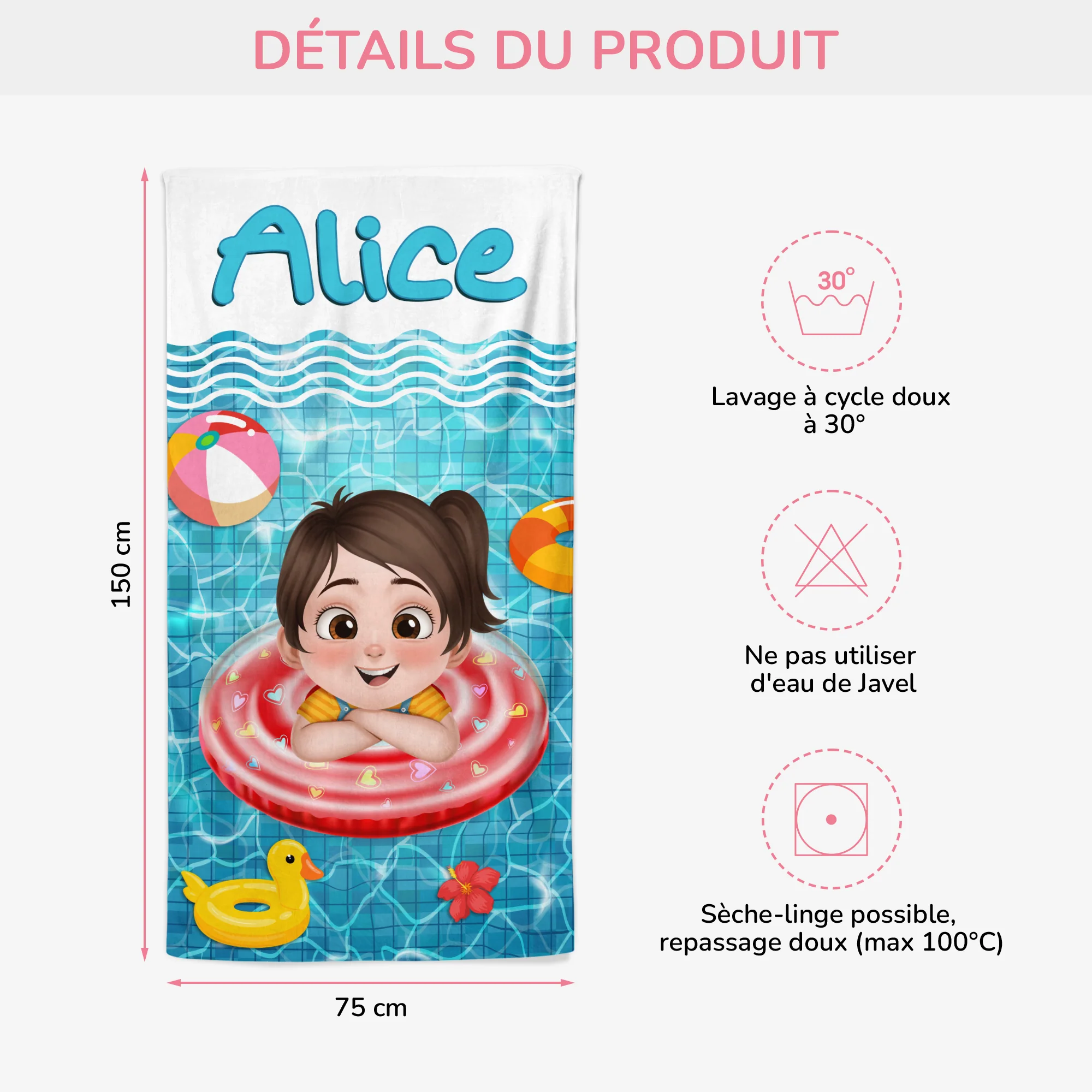 Serviette De Plage Personnalisée Enfant - Design Cartoon Mignon - Image 3