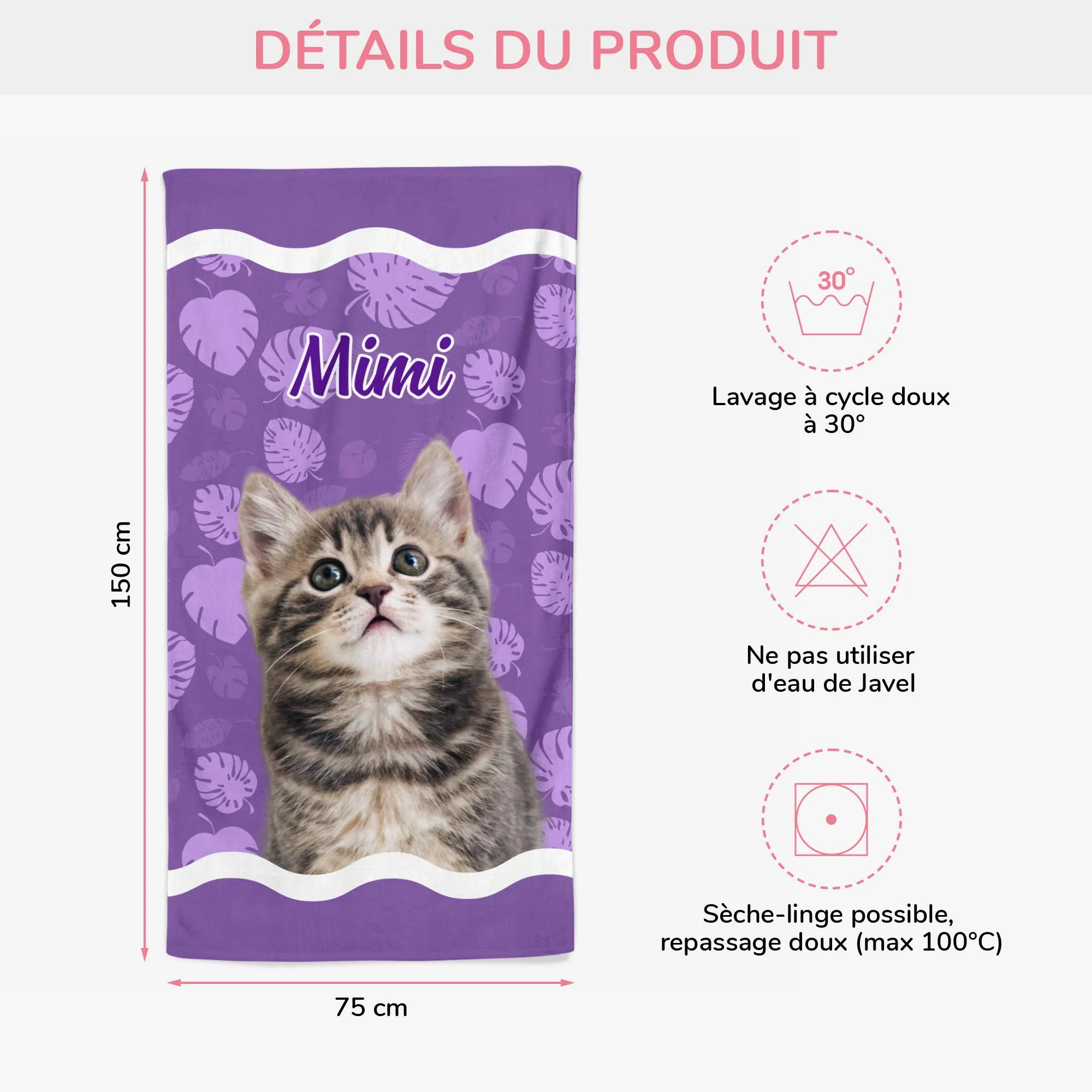 Serviette De Plage Chat | Chat En Été Personnalisée - Image 3