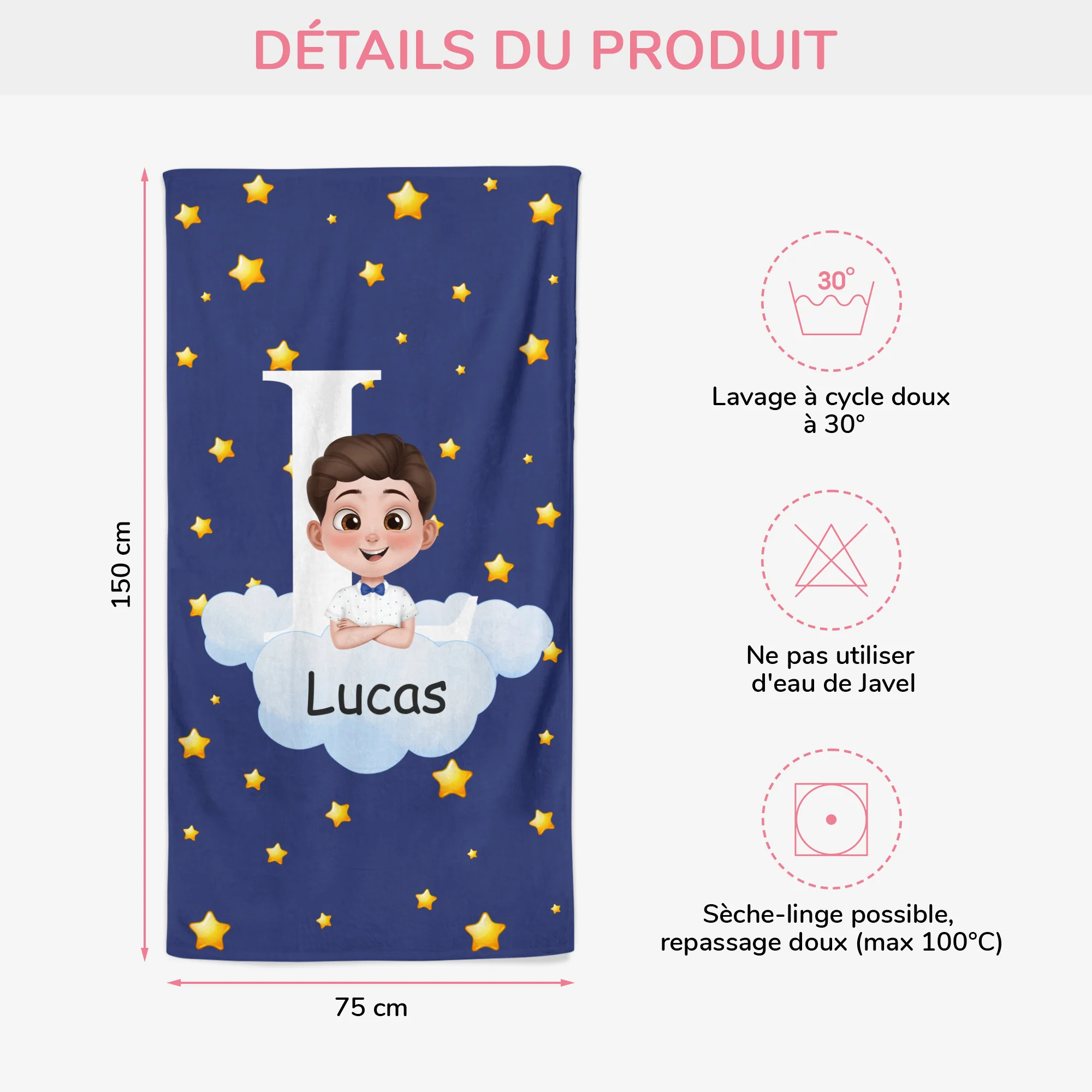 Serviette De Plage Personnalisé | Enfant Sur Le Ciel - Image 3