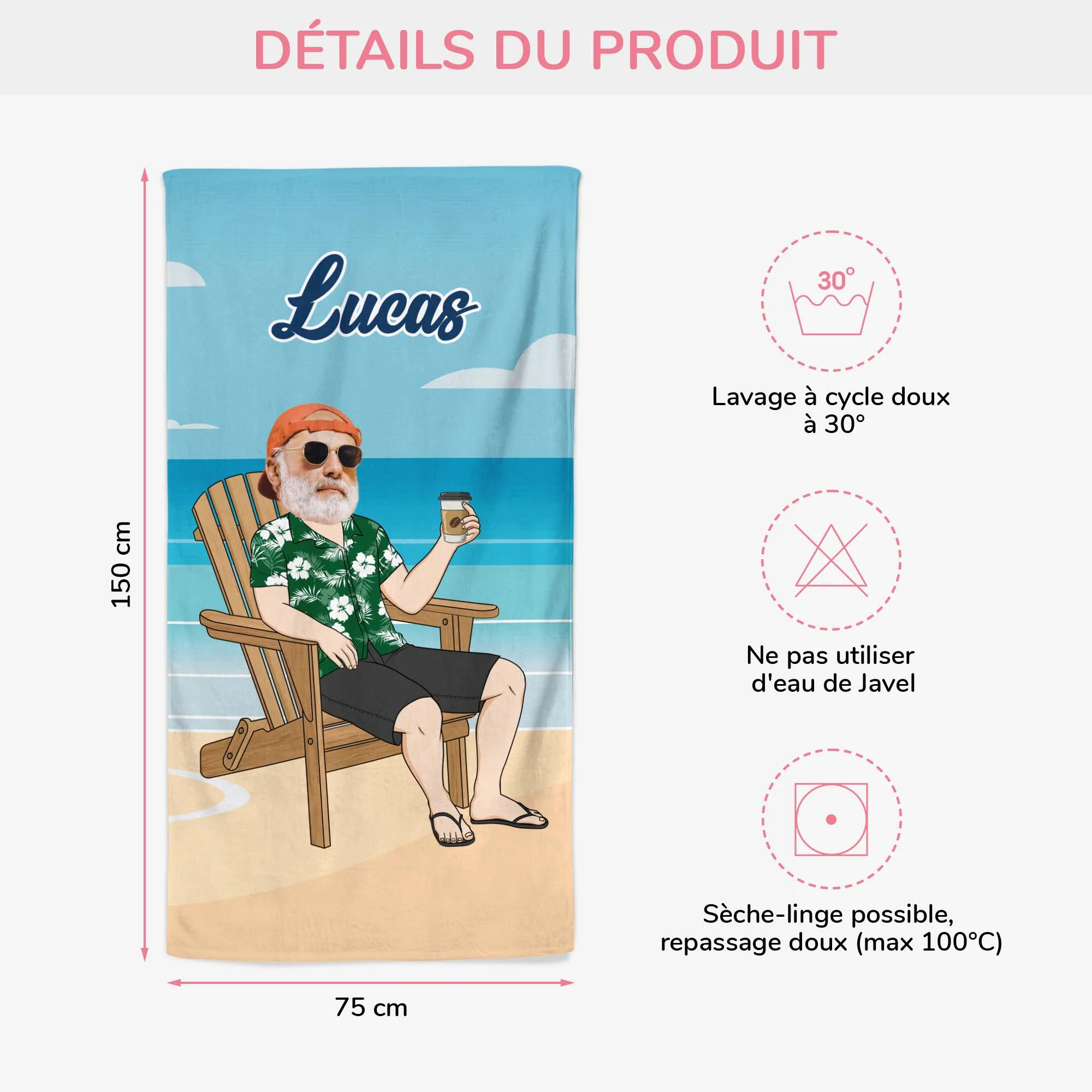 Serviette De Plage Personnalisée Homme | Visage Relaxant - Image 3