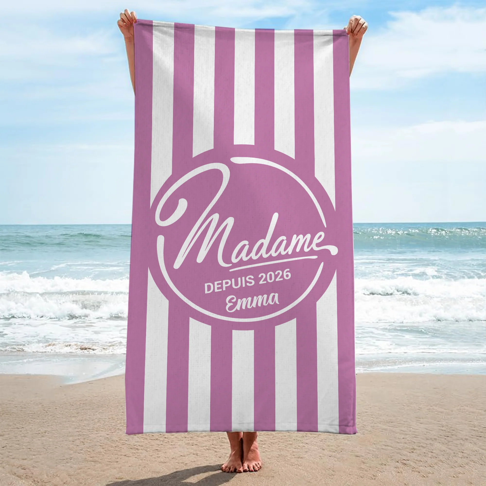 Serviette De Plage Personnalisée Pour Vacances En Été - Cadeau Mariage Couple Monsieur Et Madame - Image 2