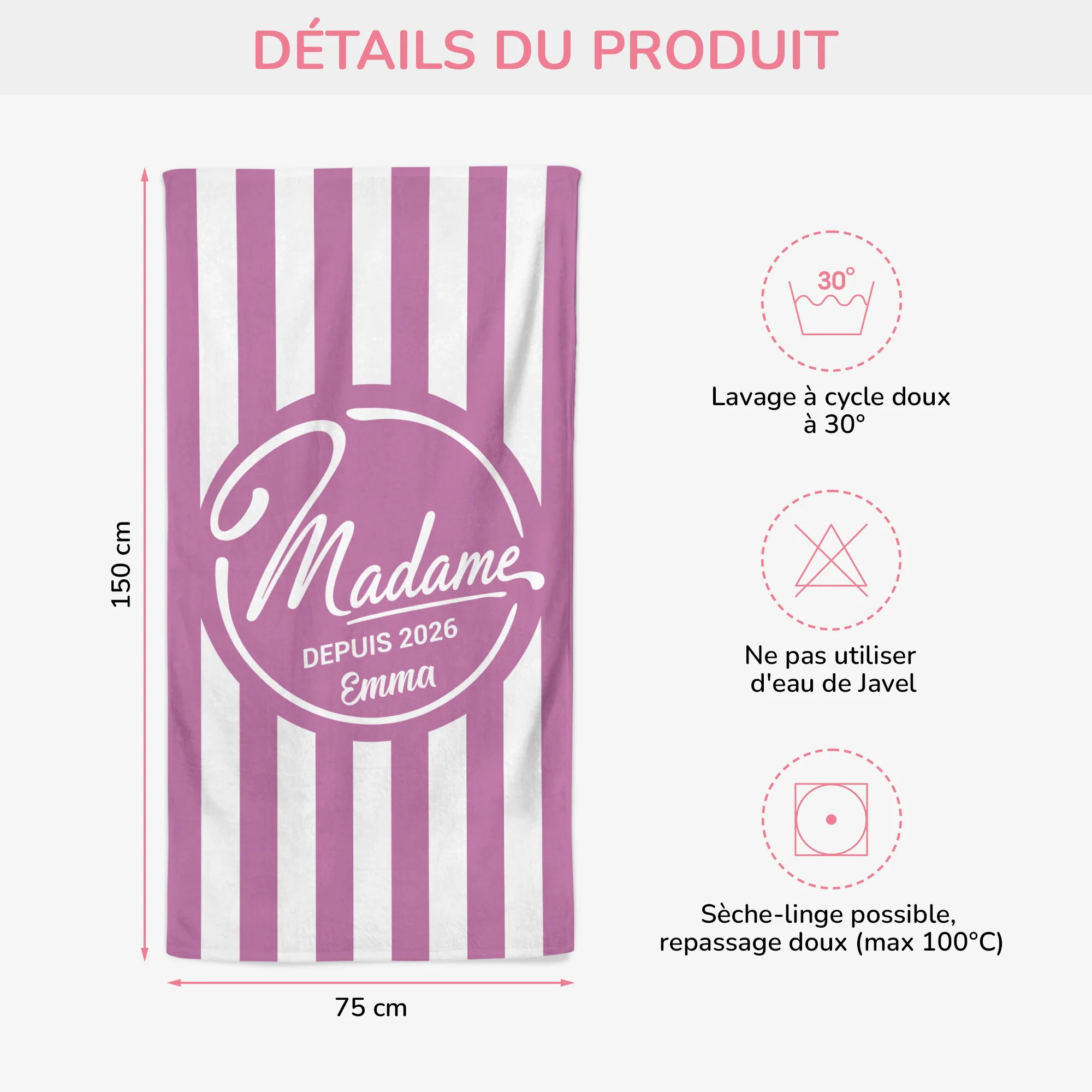 Serviette De Plage Personnalisée Pour Vacances En Été - Cadeau Mariage Couple Monsieur Et Madame - Image 3
