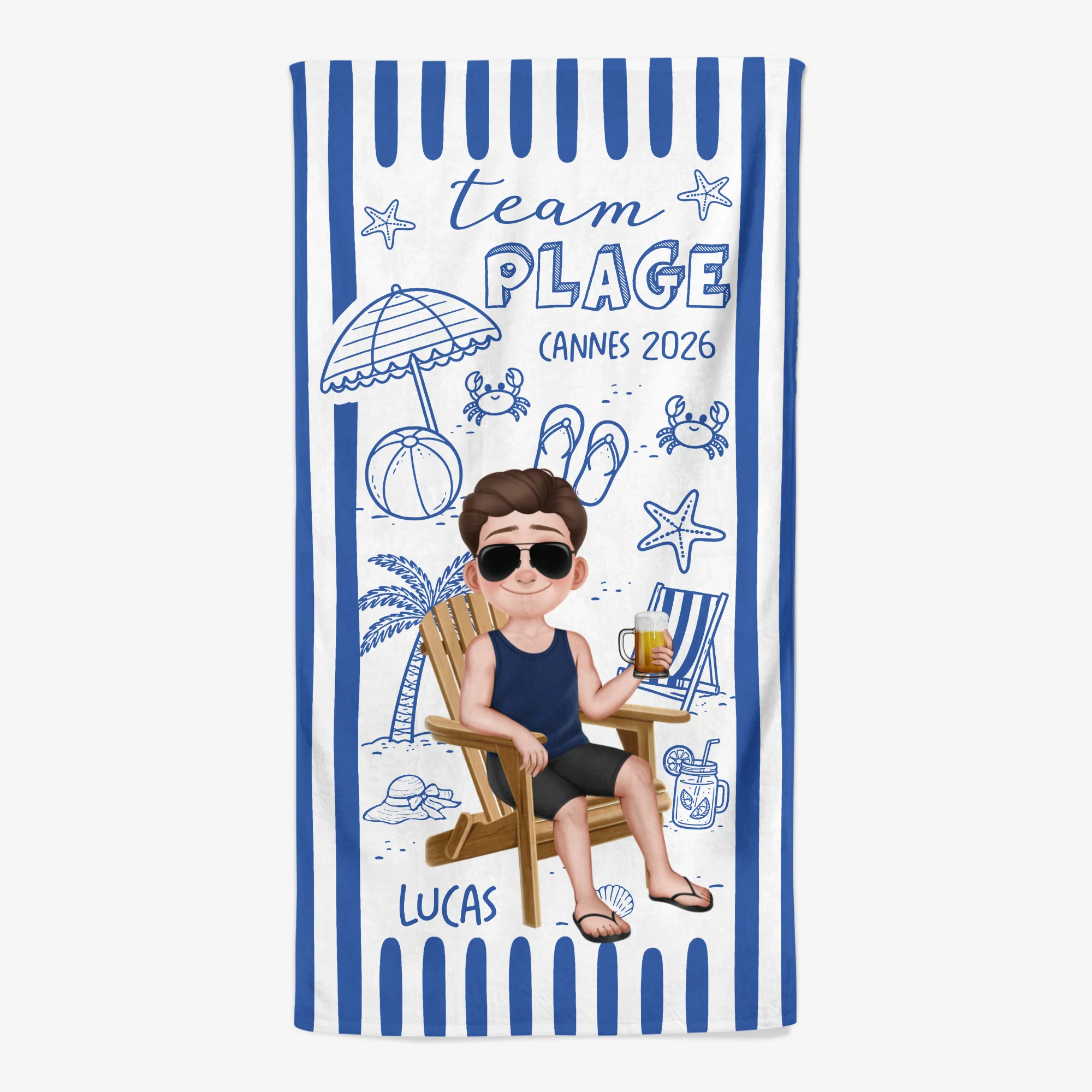 Serviette De Plage Personnalisée Prénom - Bande De La Plage En Été