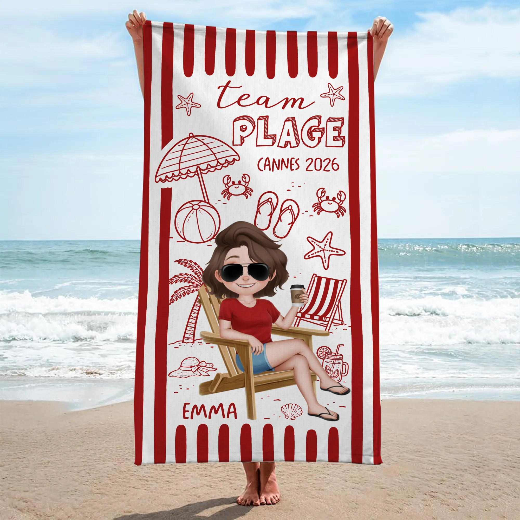 Serviette De Plage Personnalisée Prénom - Bande De La Plage En Été - Image 2