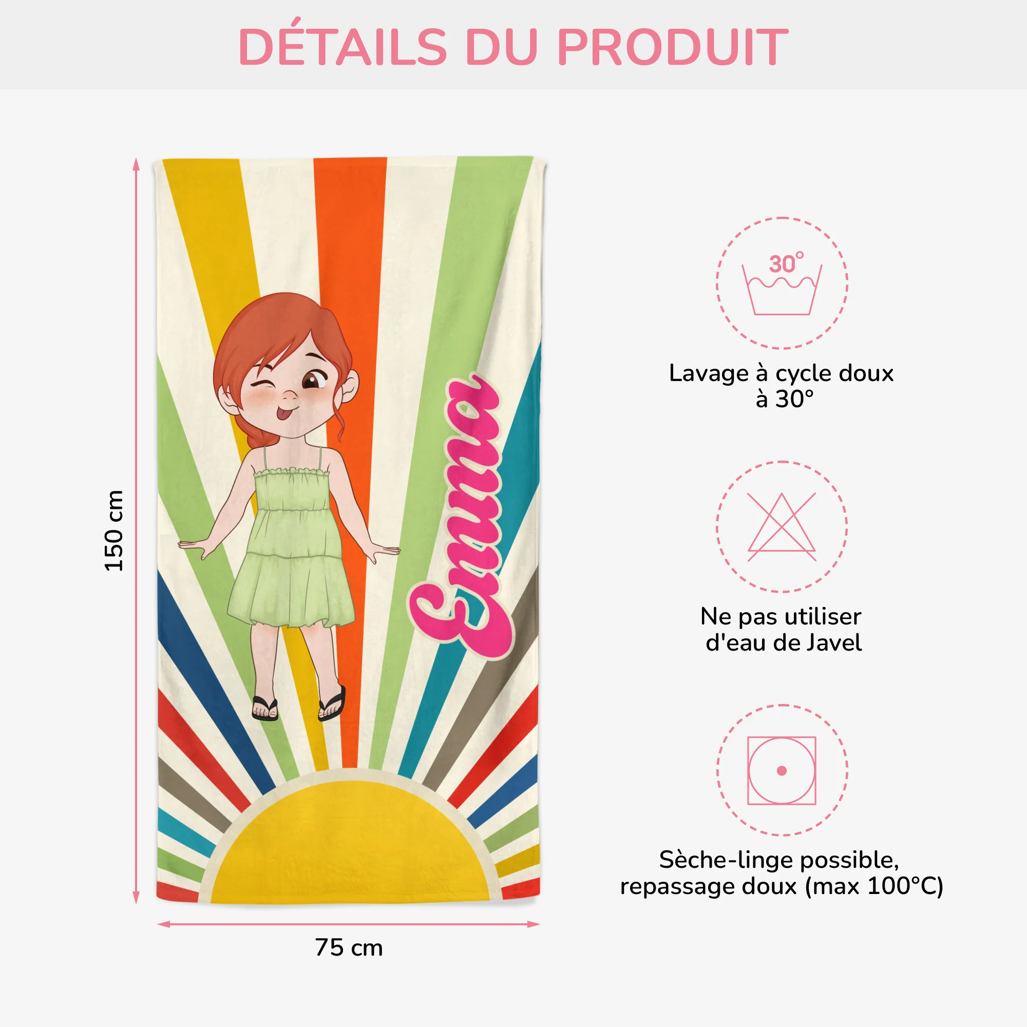 Serviette De Plage Personnalisée Prénom - Cadeau Original Pour Femme/Homme/Enfant - Image 3