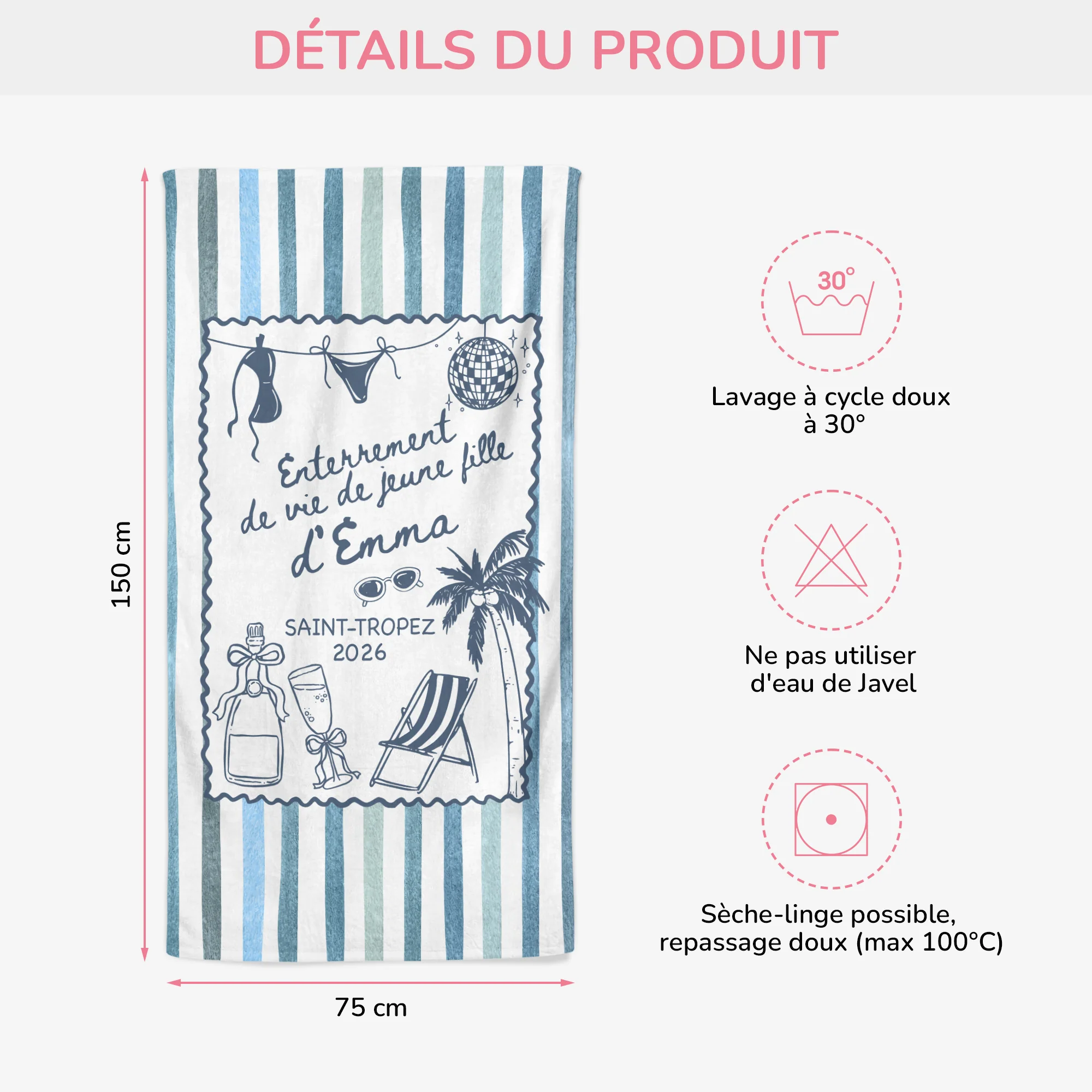 Serviette De Plage Personnalisée Texte - Cadeau Pour EVJF - Image 3
