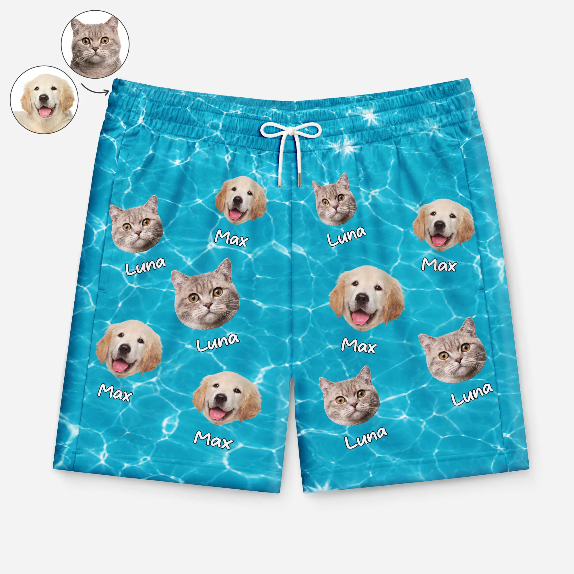 Short Hawaïen Homme Personnalisé Avec Photo Et Animal - Cadeau Original Pour Papa Papy