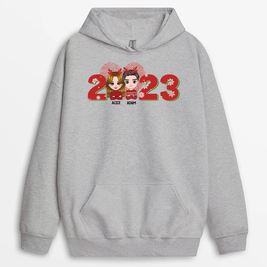 Sweat à Capuche Couple de Noël avec Amour Personnalisé - Image 2