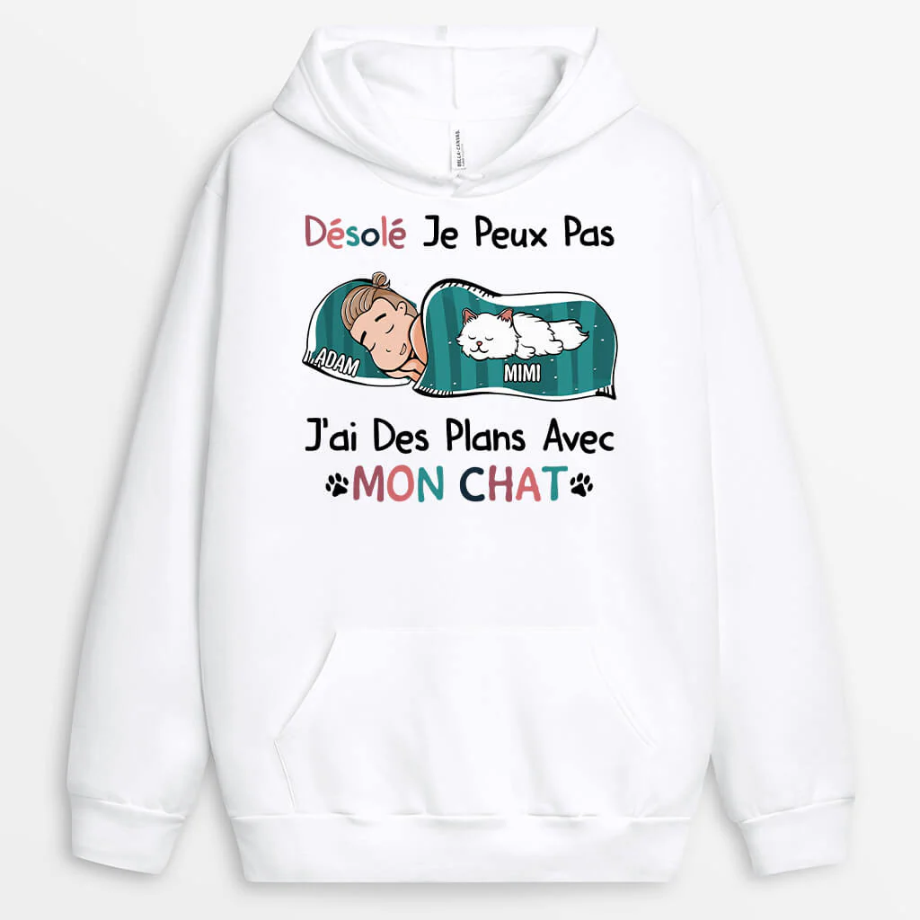 Sweat à Capuche J'ai Des Plans Avec Mon Chat Personnalisé