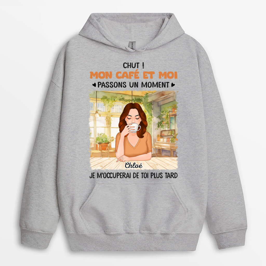 Sweat à Capuche Personnalisé Humour – Mon Café et Moi