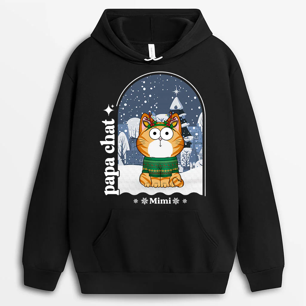 Sweat à Capuche Personnalisé Papa Maman Chat | Cadeau Famille