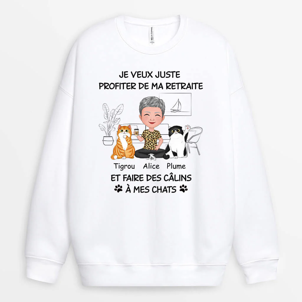 Sweat Personnalisé Femme - Profiter De Ma Retraite Avec Chat - Image 2