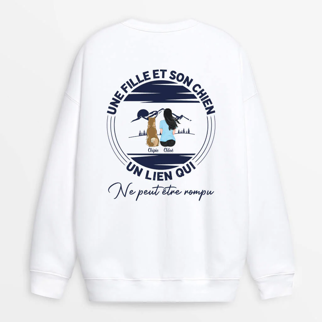 Sweat Shirt Personnalisé Femme - Une Fille Et Son Chien Avec Montagnes