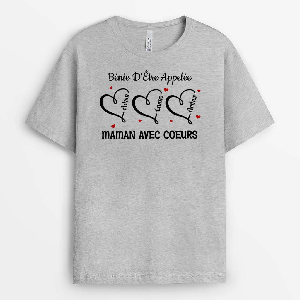 T-shirt Bénie D'Être Appelée Mamie Avec Coeurs Personnalisé - Image 2