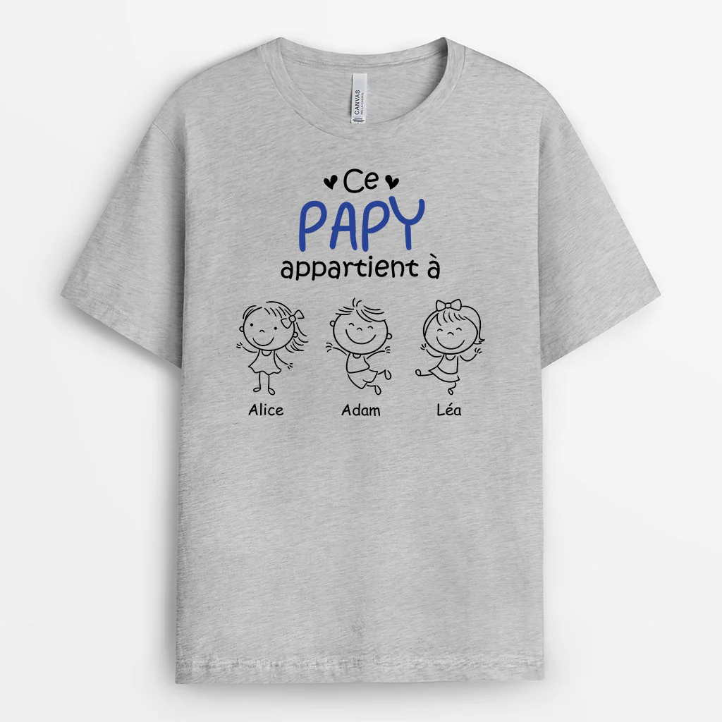Tee Shirt Personnalisé Papy - Ce Papi Appartient À - Dessin au Crayon - Image 2