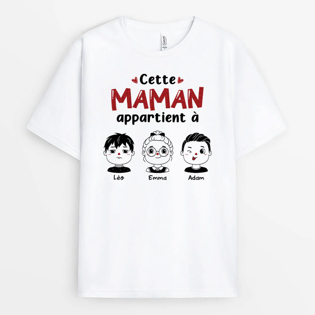 T Shirt Personnalisé Papa | Ce Papa Appartient À Noir Et Blanc - Image 2