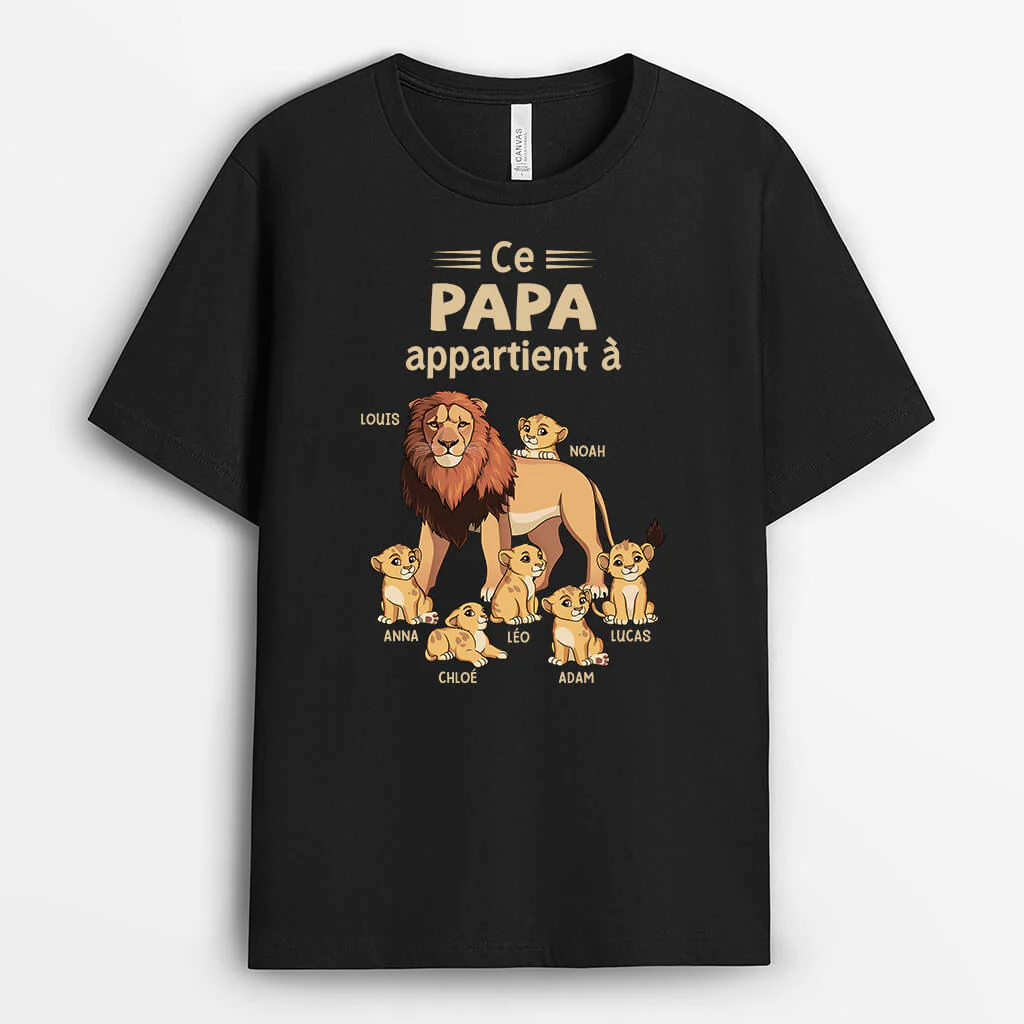 T-shirt Personnalisé Pour Papy - Ce Papy Appartient À - Version Lions - Image 2