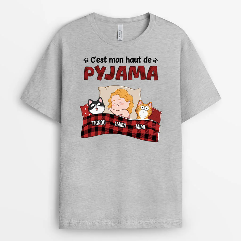 Tee Shirt Femme Personnalisé Pas Cher – C'Est Mon Pyjama | Avec Empreintes Chat