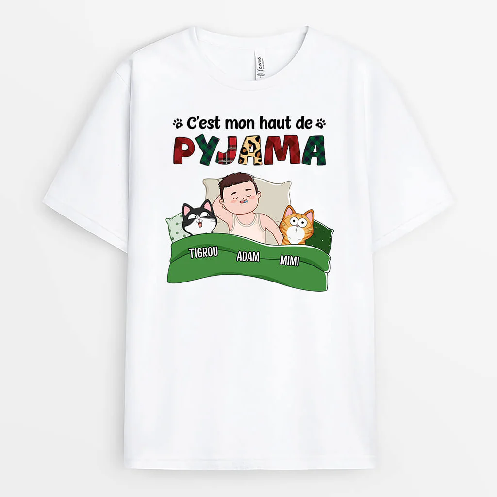 Tee Shirt Femme Personnalisé Pas Cher – C'Est Mon Pyjama | Avec Empreintes Chat - Image 2