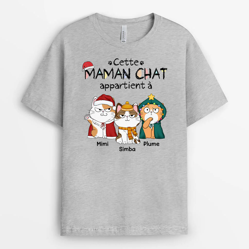 T-shirt Cette Maman Chat/ Ce Papa Chat Appartient À Version Noël Personnalisé