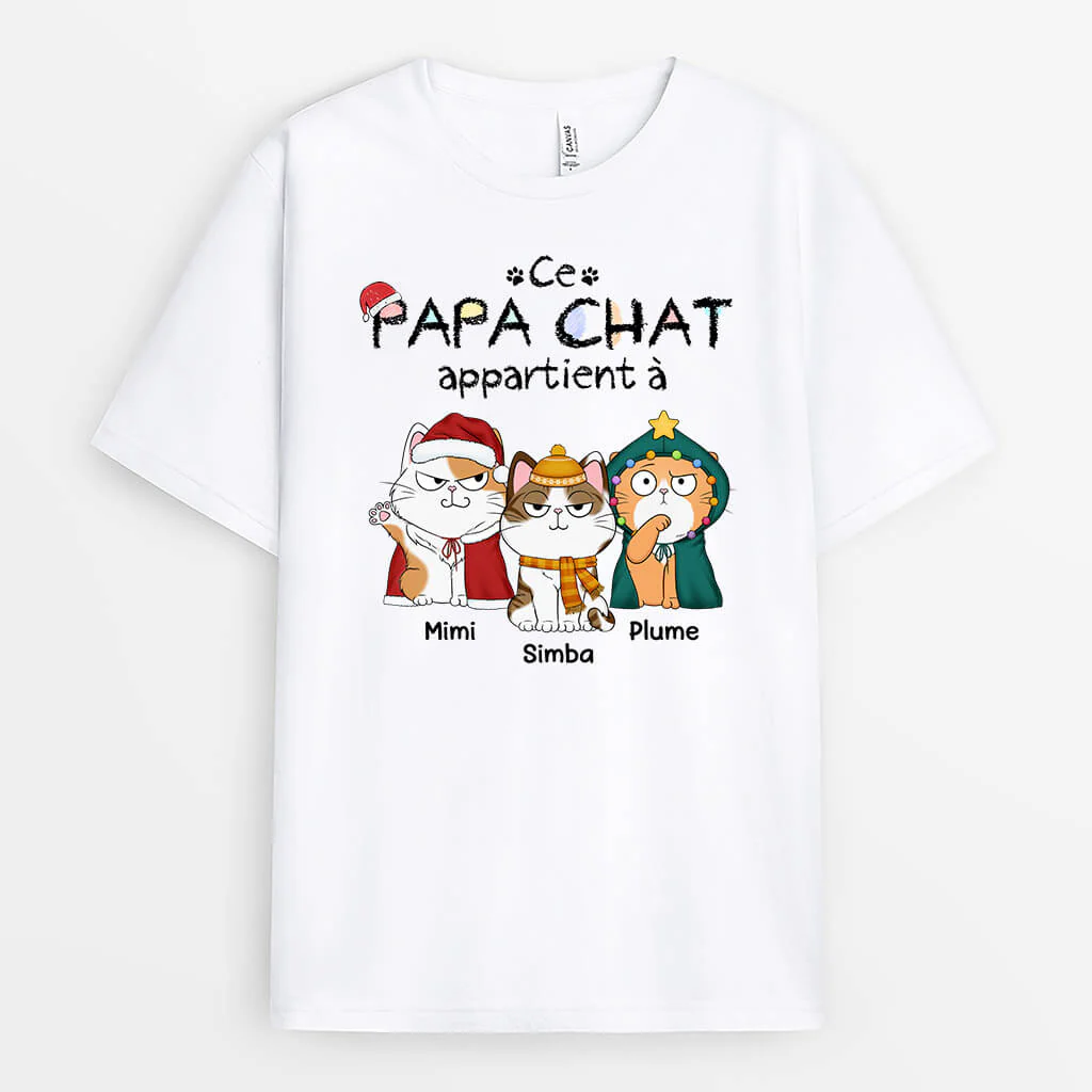 T-shirt Cette Maman Chat/ Ce Papa Chat Appartient À Version Noël Personnalisé - Image 2