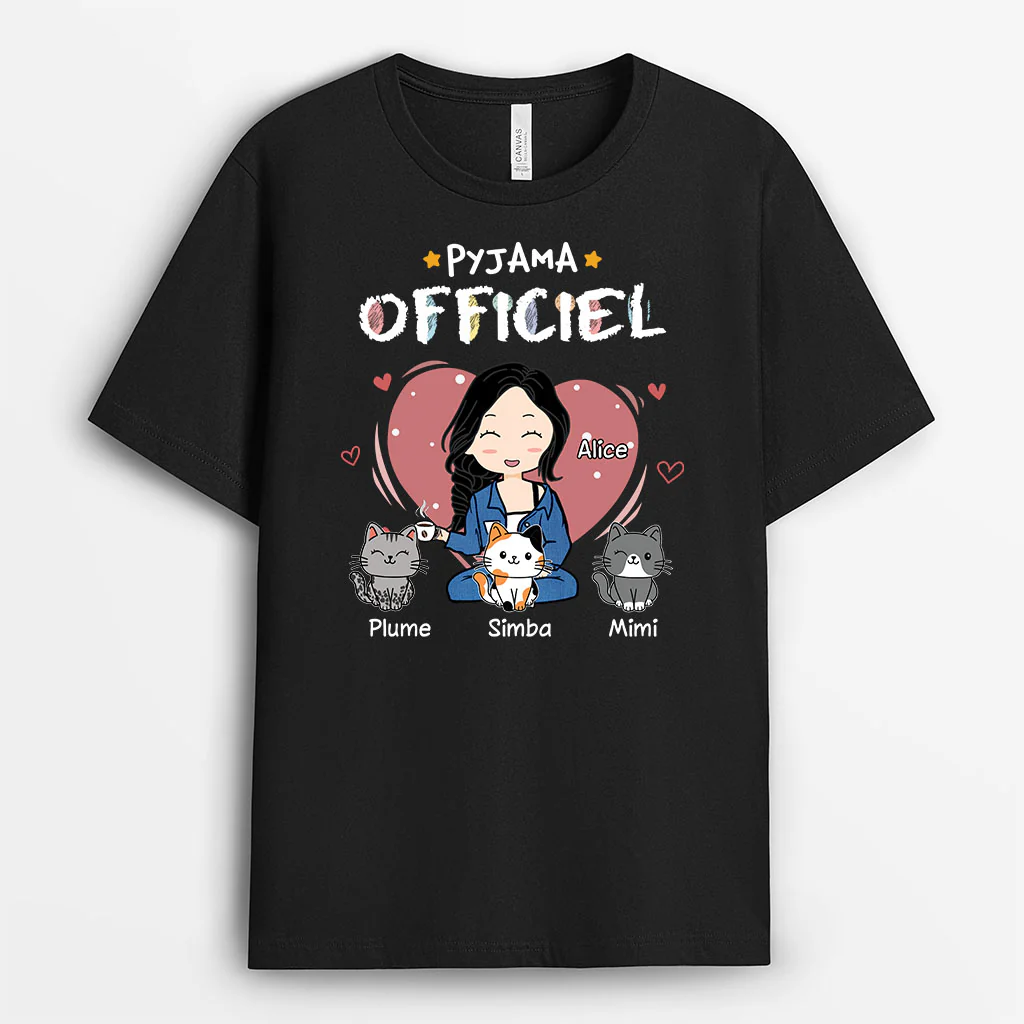 Tee Shirt Femme Chat | Pyjama Officiel Avec Coeur Noir Femme Personnalisé