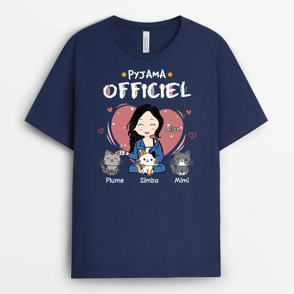 Tee Shirt Femme Chat | Pyjama Officiel Avec Coeur Noir Femme Personnalisé - Image 2