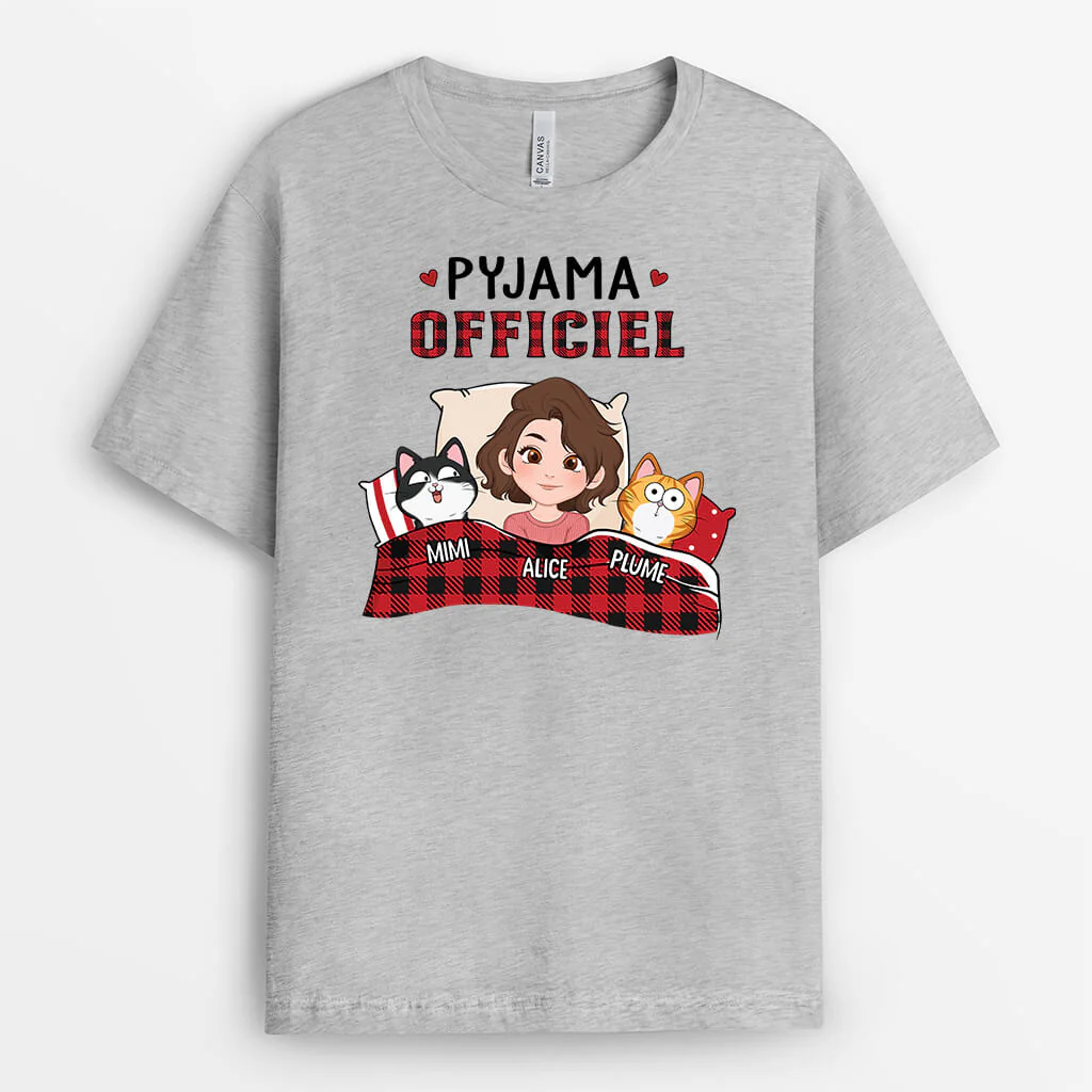 T Shirt Personnalisé Avec Chat - Pyjama Officiel - Plaid Texte