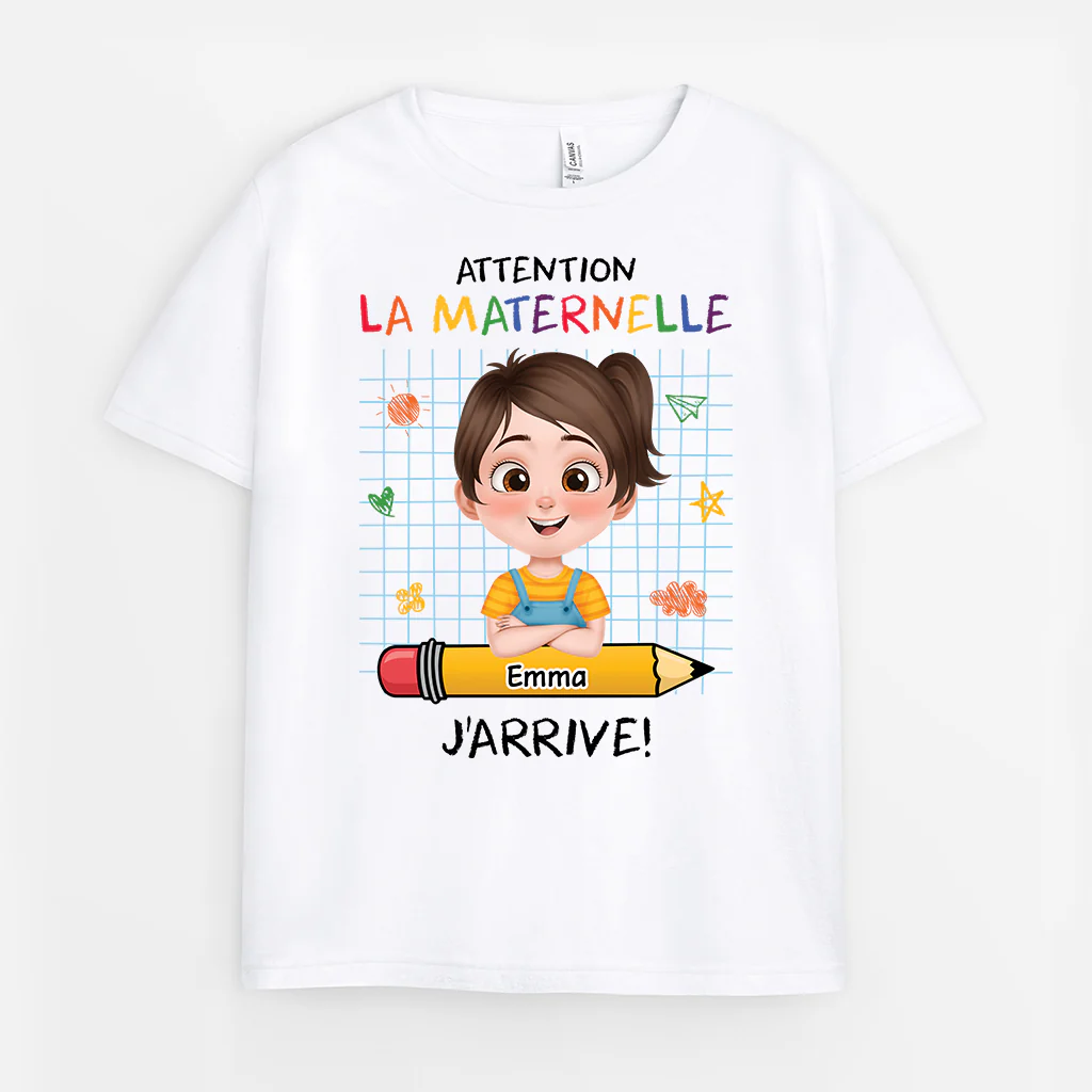 T Shirt Enfant Personnalisé - Attention la Maternelle Cartoon