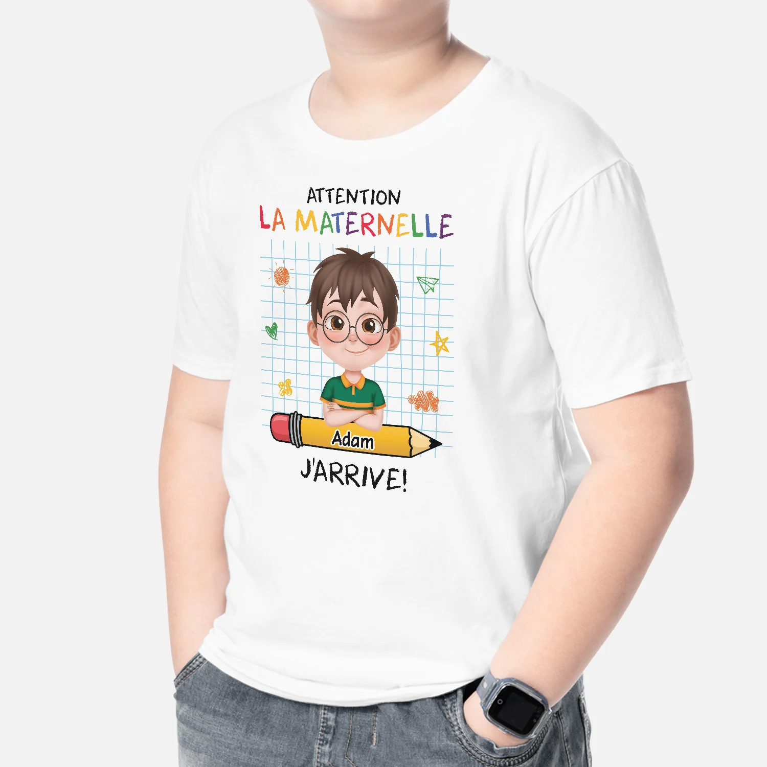 T Shirt Enfant Personnalisé - Attention la Maternelle Cartoon - Image 2