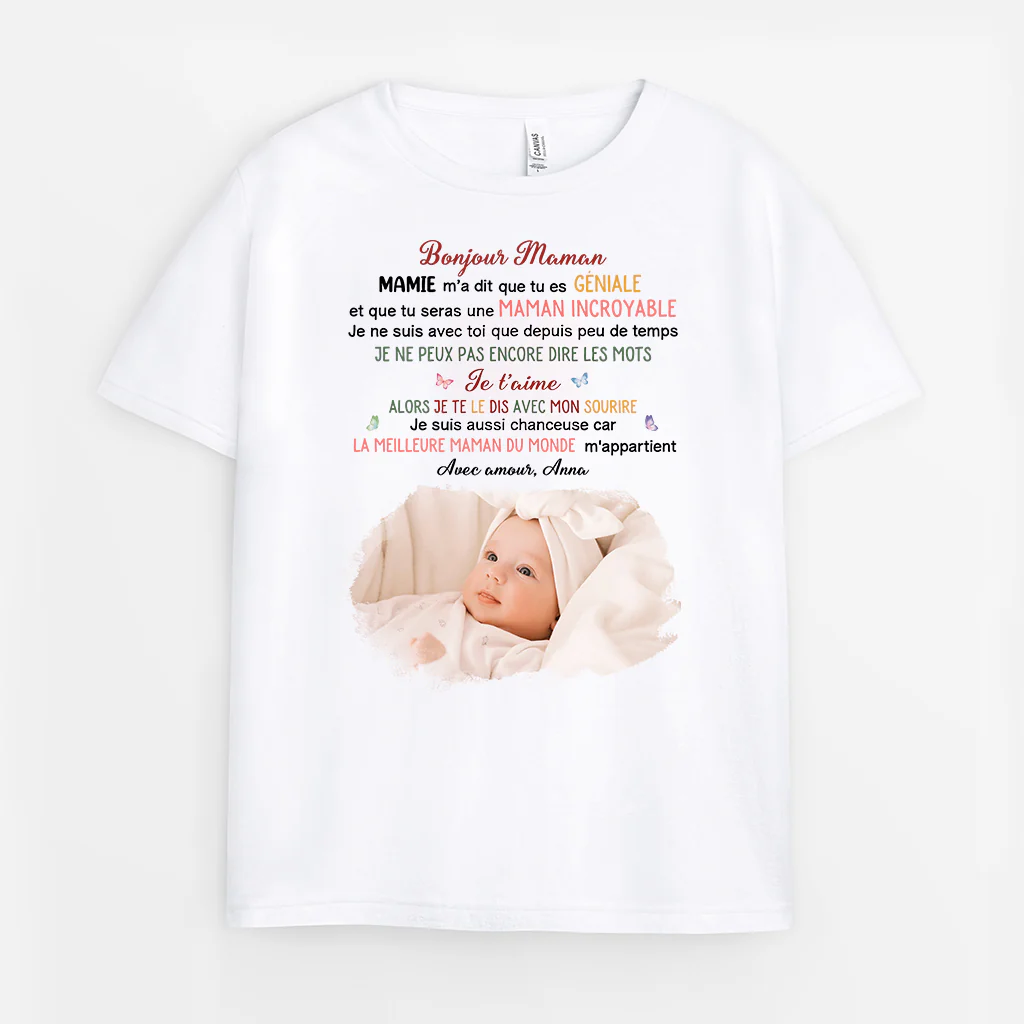 Tee shirt personnalisé photo enfant – Bonjour maman
