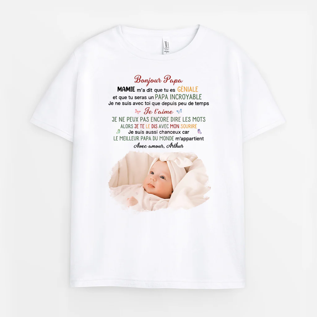Tee shirt personnalisé photo enfant – Bonjour maman - Image 2