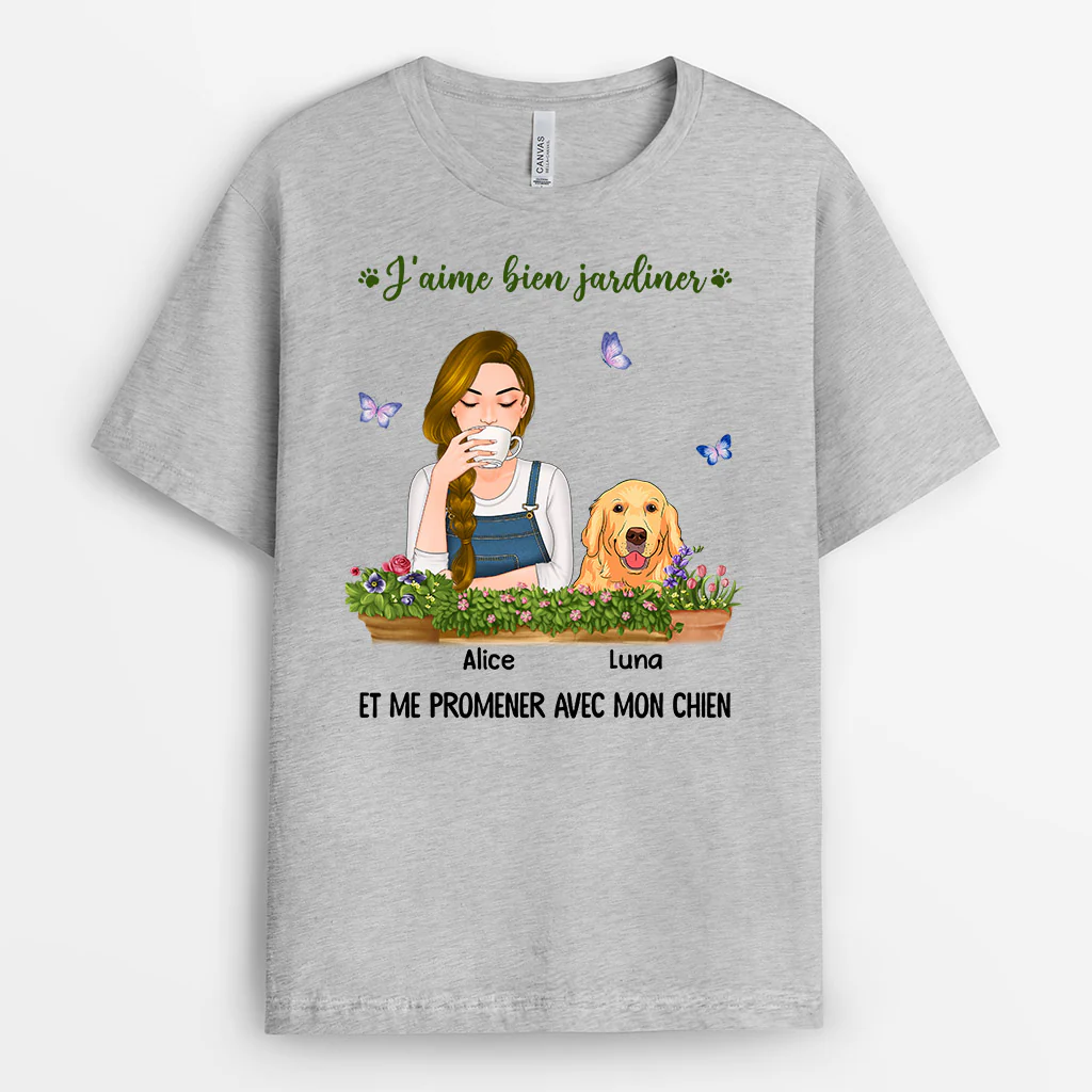 Tee-Shirt Personnalisé Femme - Jardinage avec Mon Chien - Image 2