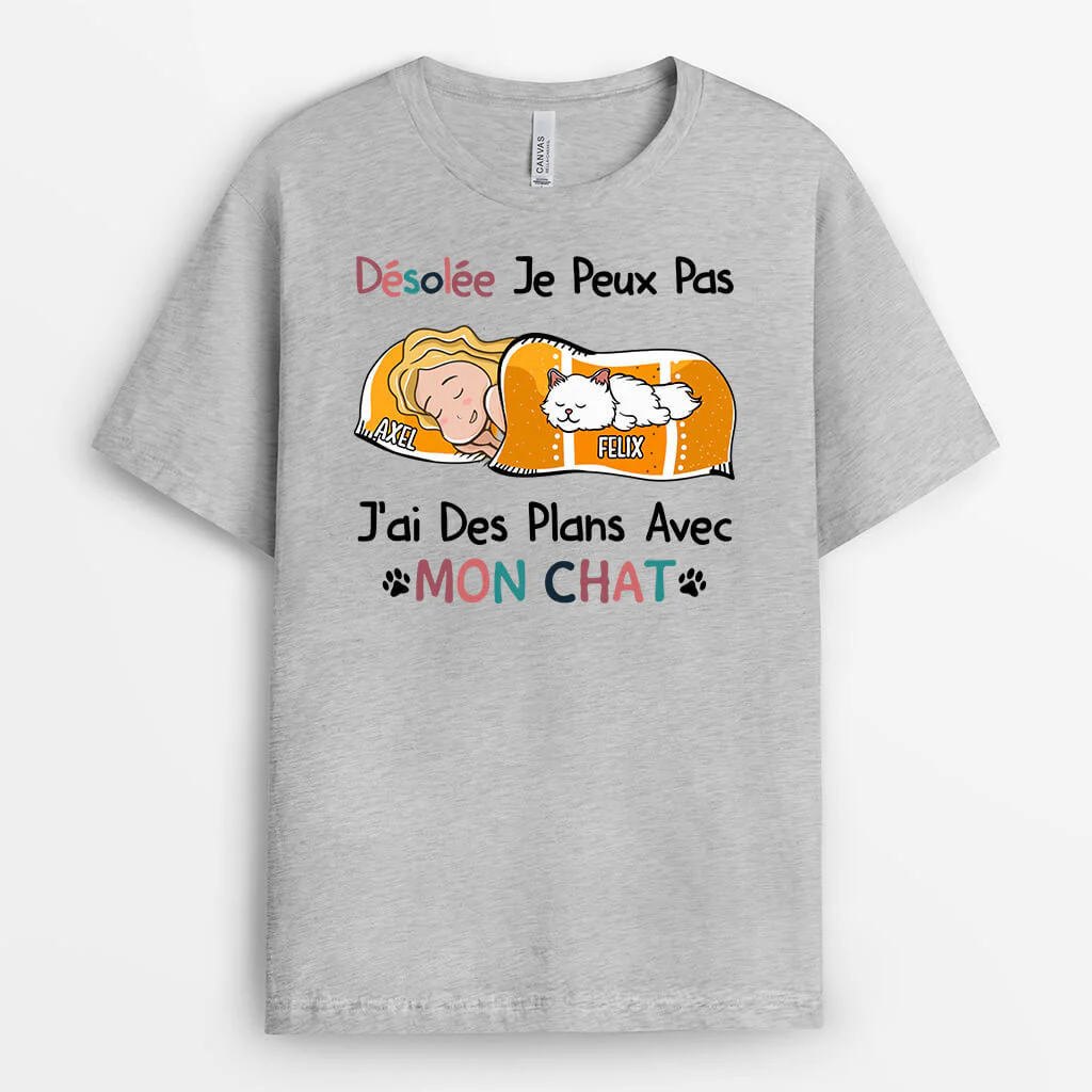 T-shirt Personnalisé Femme – J'ai Des Plans Avec Mon Chat - Image 2