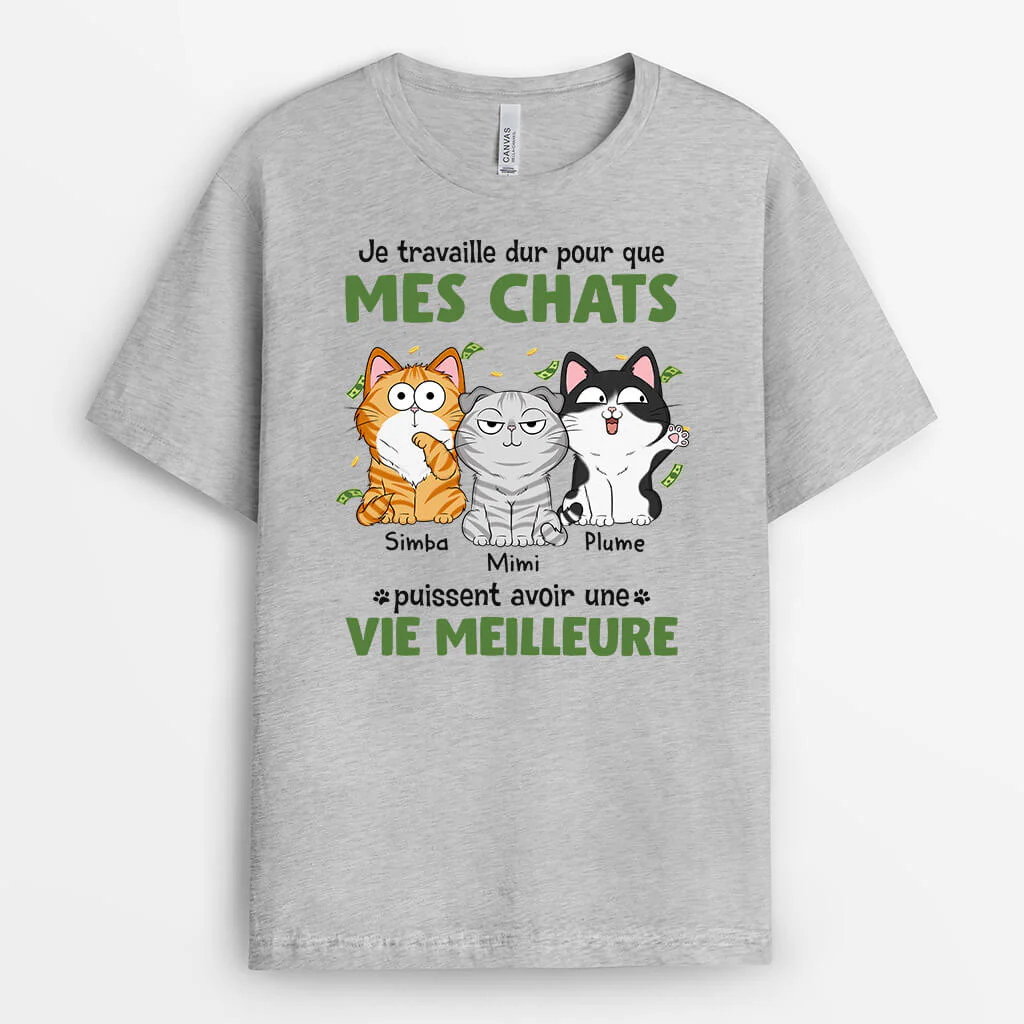 T-shirt Je Travaille Dur Pour Que Mon Chat Puisse Avoir Une Vie Meilleure Personnalisé