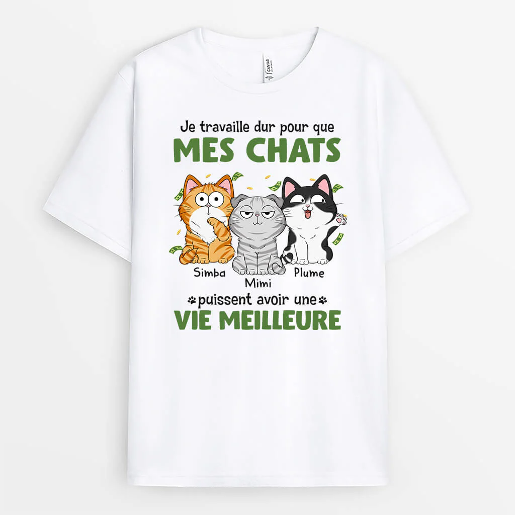 T-shirt Je Travaille Dur Pour Que Mon Chat Puisse Avoir Une Vie Meilleure Personnalisé - Image 2